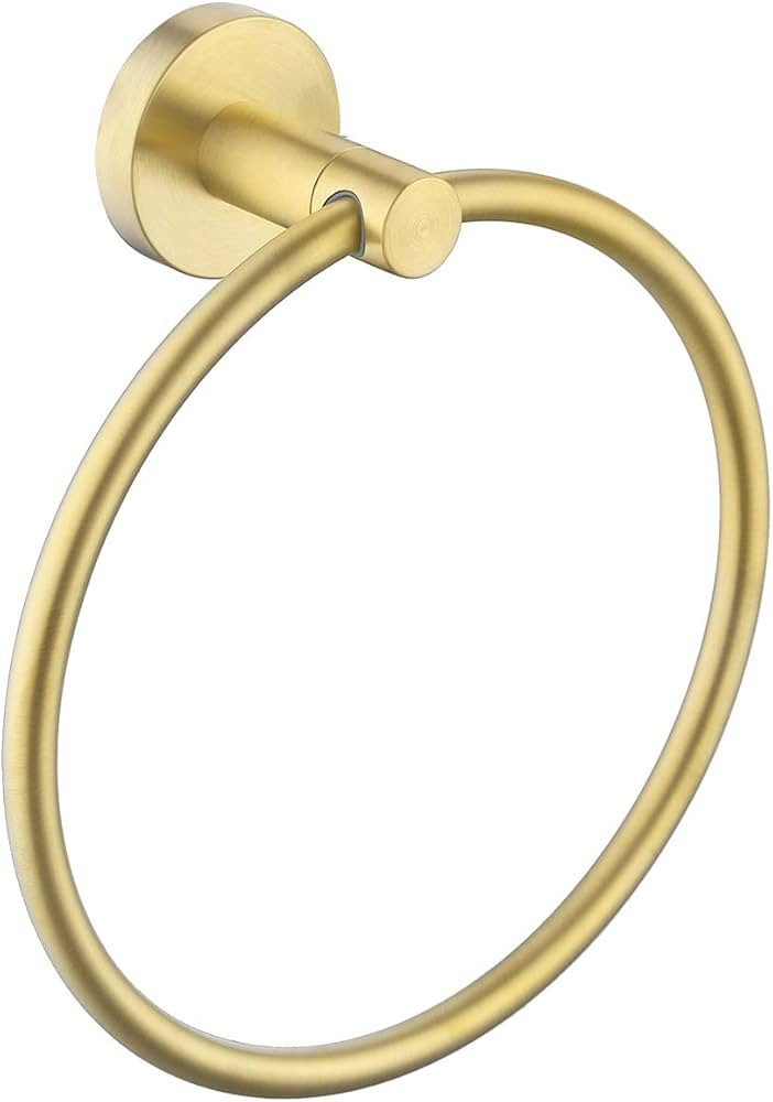 KES Brushed Gold Towel Ring Bathroom Hand Towel Holder Round Wall Mount SUS 304 Stainless Steel B... | Amazon (US)