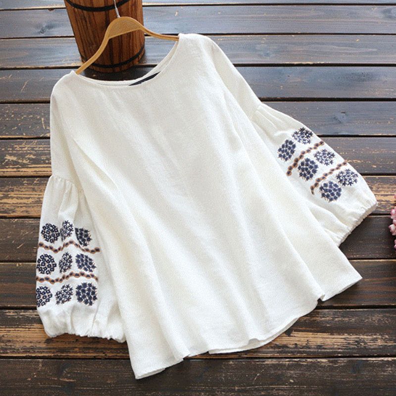 Details about   Women Long Sleeve Cotton Embroidery Shirt Casual Loose Top Tunic Blouse Pullover | eBay UK