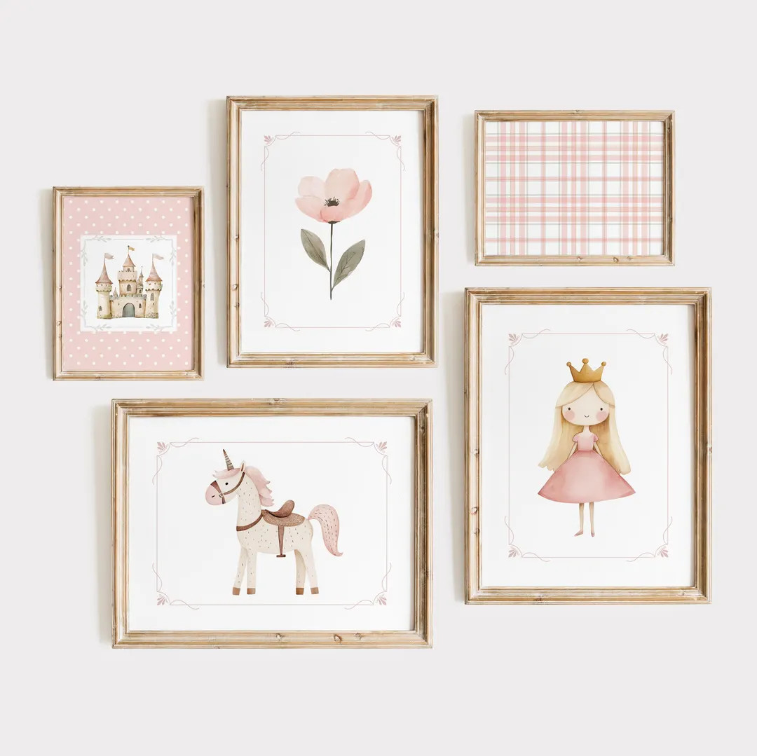 Fairy Tale Nursery Gallery Wall Art Set of 5 | Girls Room Soft Pink Digital Printable | Blush Pin... | Etsy (US)