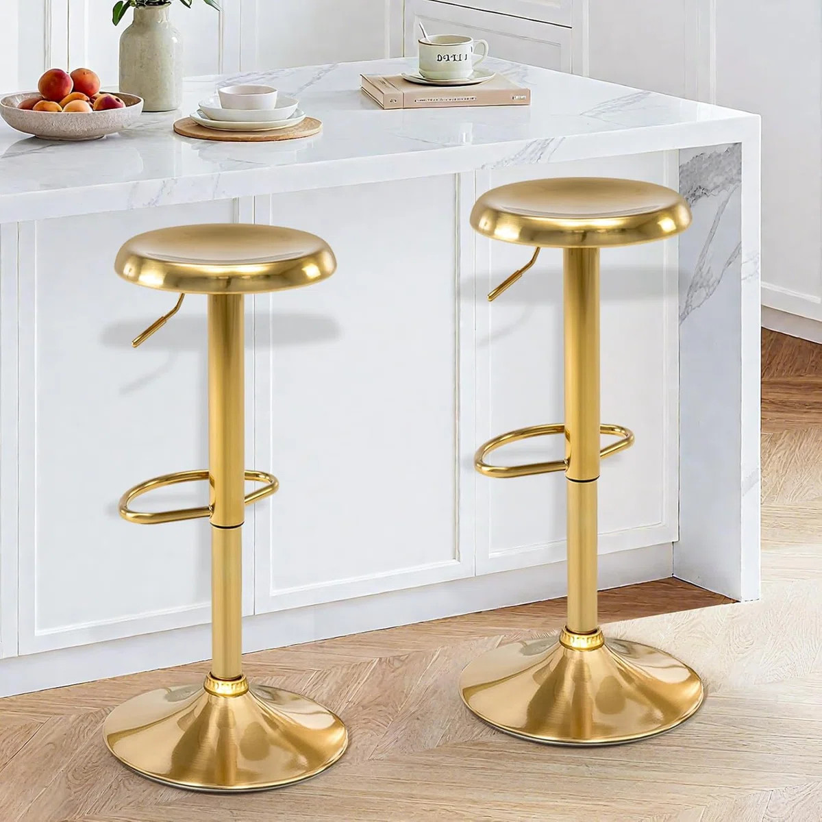 Bar Stools Set of 2, Adjustable Height Swivel Bar Stools, Metal Airlift Barstools, Backless Count... | Wayfair North America