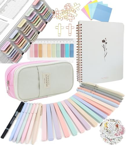 Bible Study Supplies Journaling Kit With Tabs, Highlighter, Notebook and Pen Case - Annotation Kit, Study Group Essentials Accessories Set for Women, Students, Beginner Christian Gifts | Amazon (US)