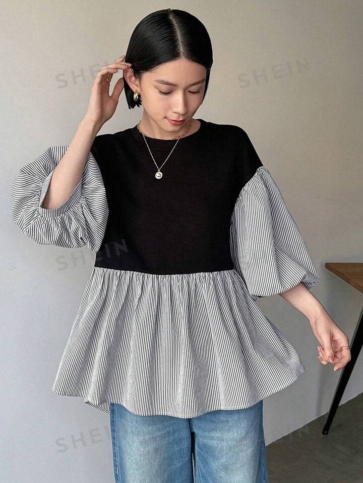 FRIFUL Vrouwen Mode Gestreept Lappenwerk Casual Shirt Voor Zomer | SHEIN