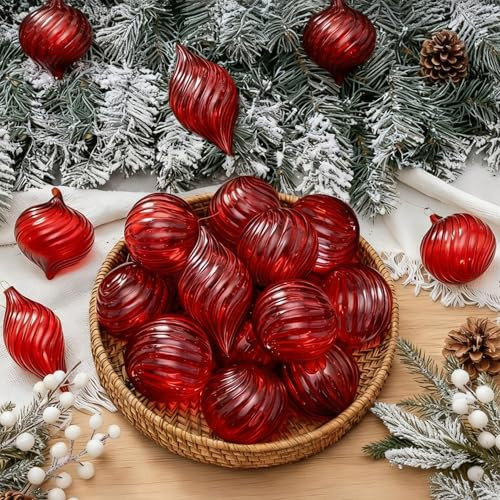 Arrowbash 12 Pcs Red Christmas Glass Ball Ornaments Christmas Tree Decorations 3.15 Inch Hand Blown Gazing Balls for Xmas Tree Home Wedding Birthday Party Holiday | Amazon (US)