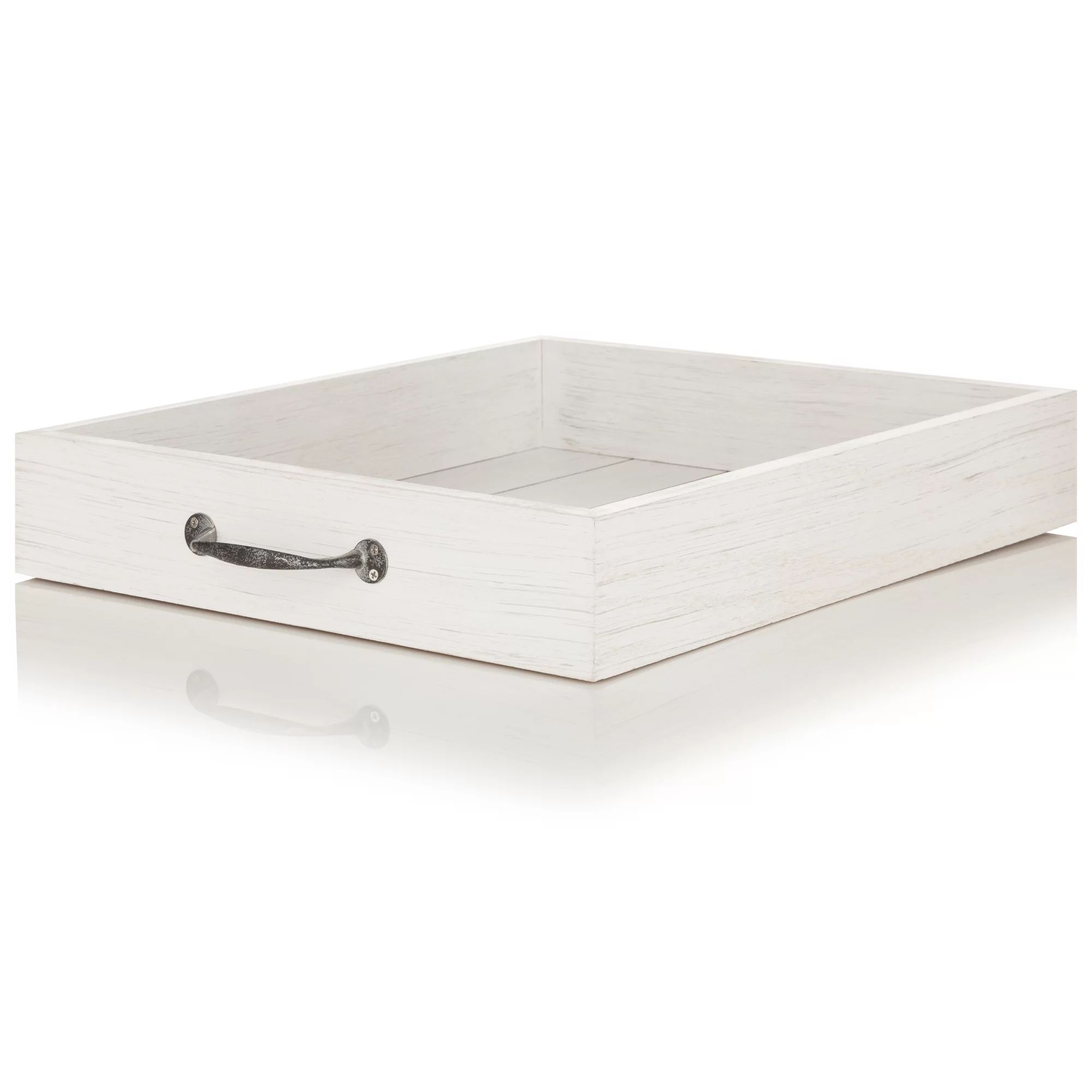 White Rustic Wood Tray with Handles, 15"x13" | Walmart (US)