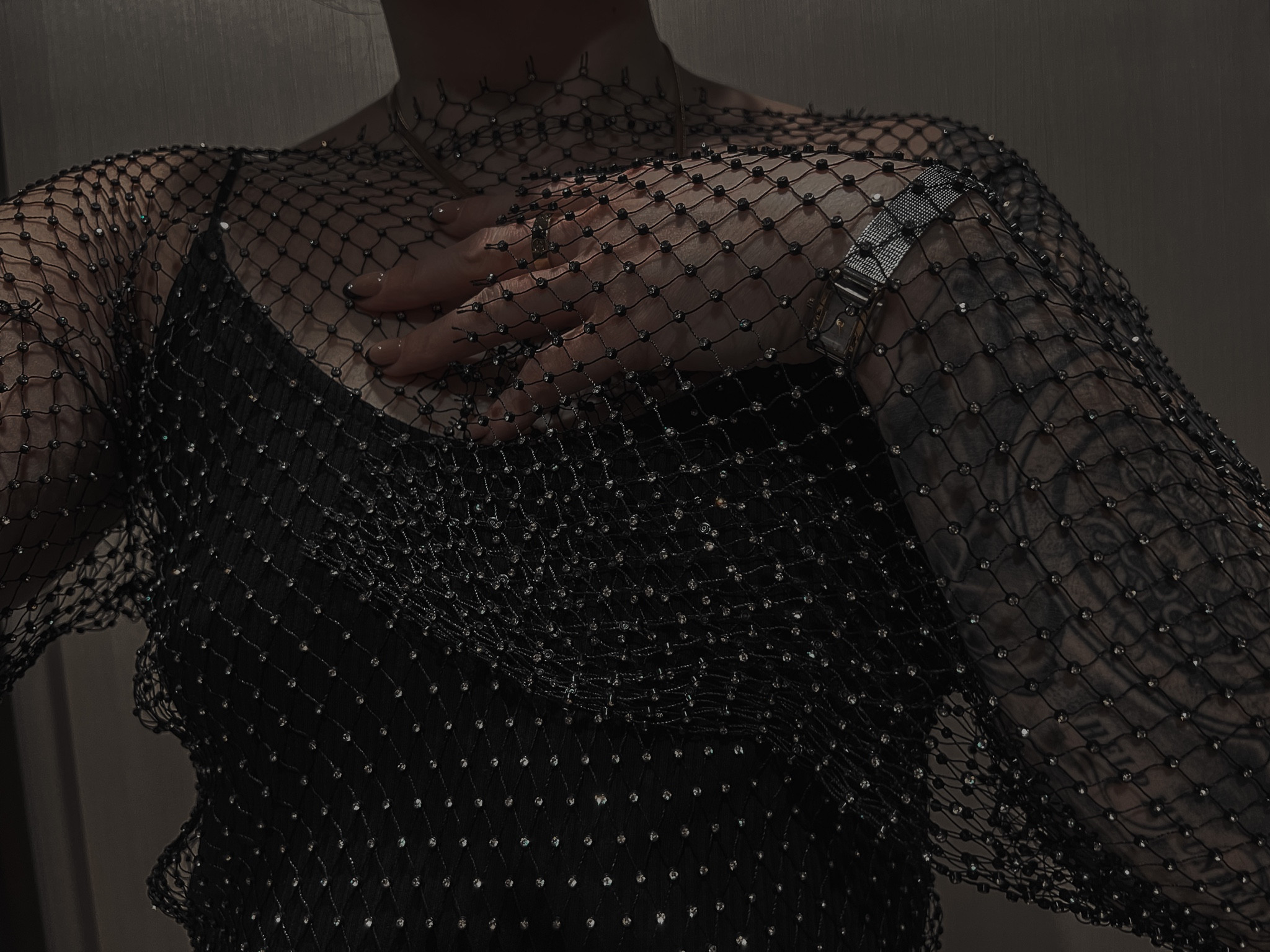 A sparkle top with a black jumpsuit. 

#LTKunder100 #LTKtravel #LTKunder50