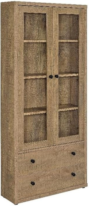 Pemberly Row Tall Wood Cabinet with 4-Shelves and Glass Doors, Mango Finish, 2 Drawers, Adjustabl... | Amazon (US)