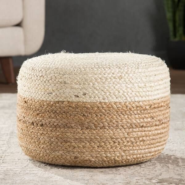 The Curated Nomad Camarillo Modern Tan Cylindrical Shape Jute Pouf - White/Beige | Bed Bath & Beyond