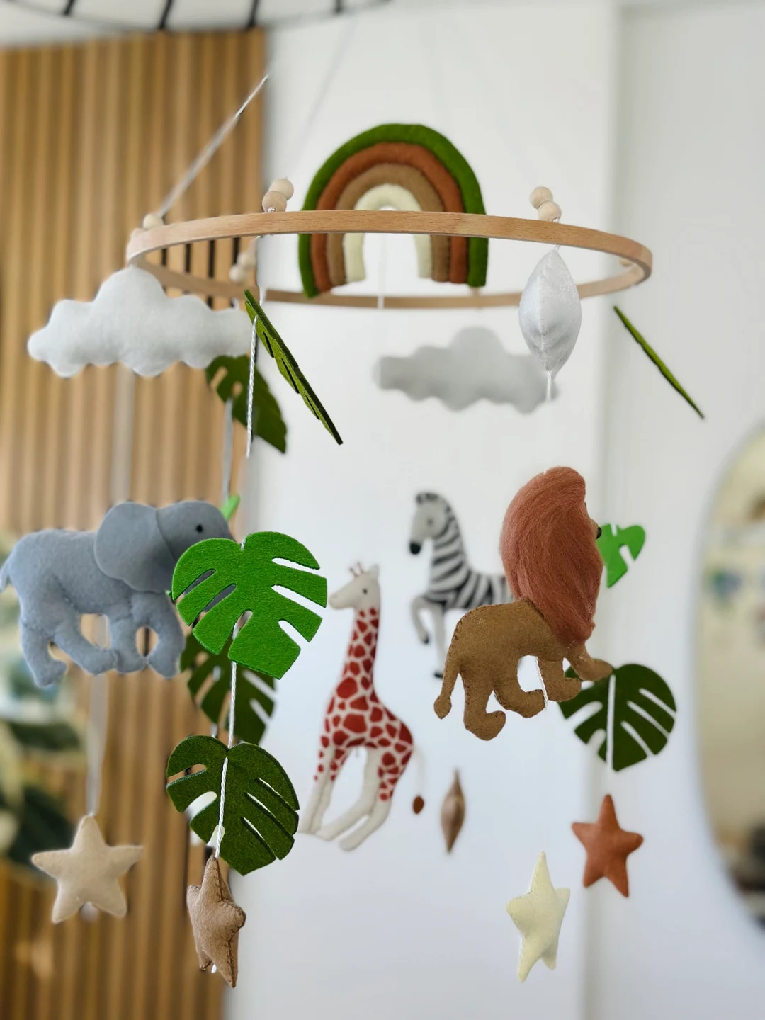 Baby Mobile Crib Safari Animals Jungle Nursery Neutral Decor Felt Giraffe Zebra Elephant Lion Mon... | Etsy (US)