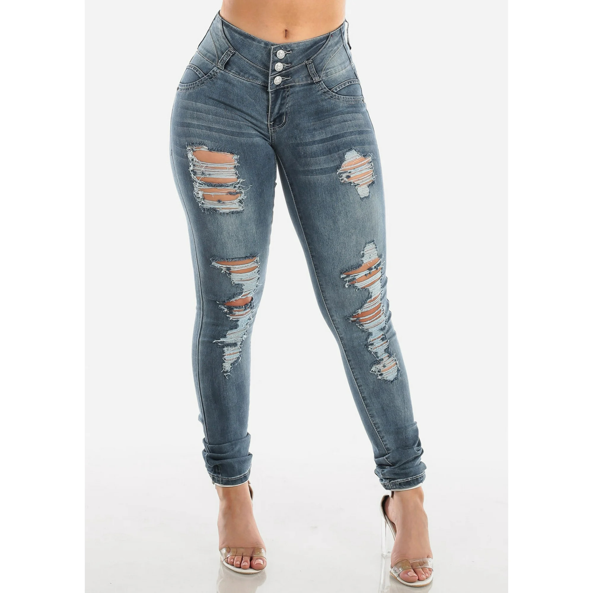 ModaXpressOnline - Womens Juniors Sexy Casual Stretchy Push Up Butt Lifting Levanta Cola 3 Button... | Walmart (US)