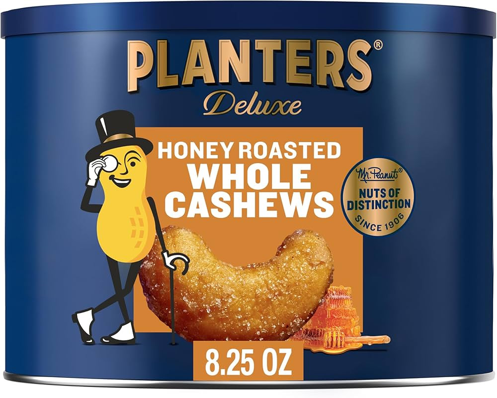PLANTERS Deluxe Honey Roasted Whole Cashews, Party Snack, Plant-Based Protein, After School Snack... | Amazon (US)