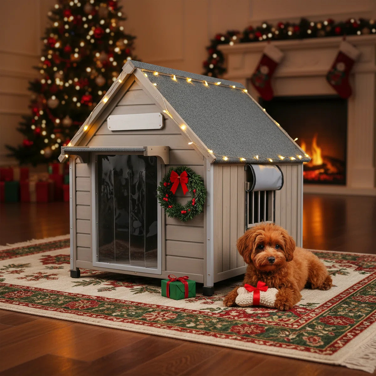Haiya PETSCOSSET Dog House, Wooden Dog Kennel with Raised Feet for Small Dogs, Gray | Wayfair North America