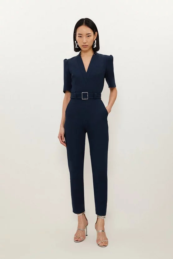 Forever Belted Notch Neck Tailored Jumpsuit | Karen Millen US