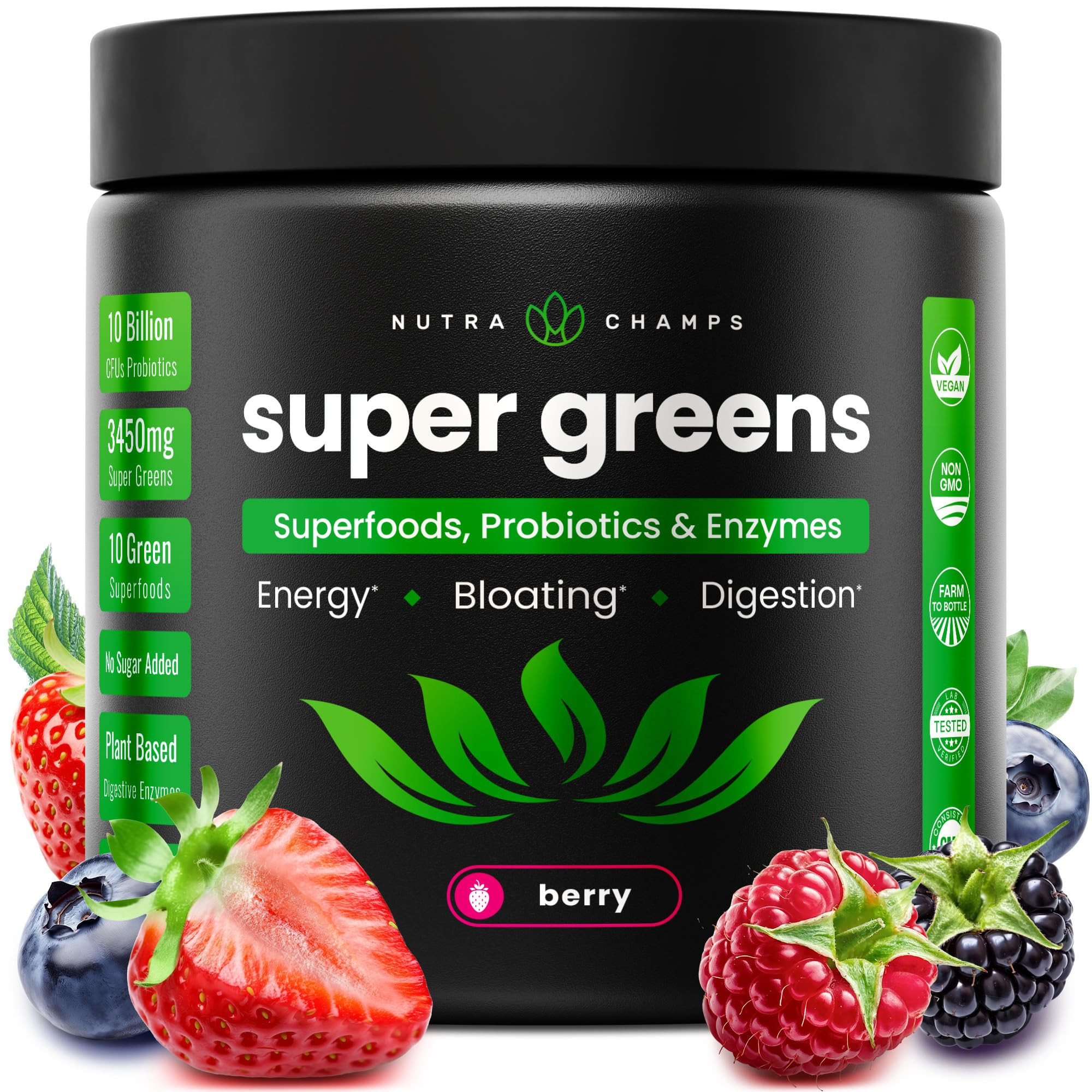 NutraChamps Super Greens Powder Premium Superfood | 20+ Organic Green Veggie Whole Foods | Wheat ... | Amazon (US)