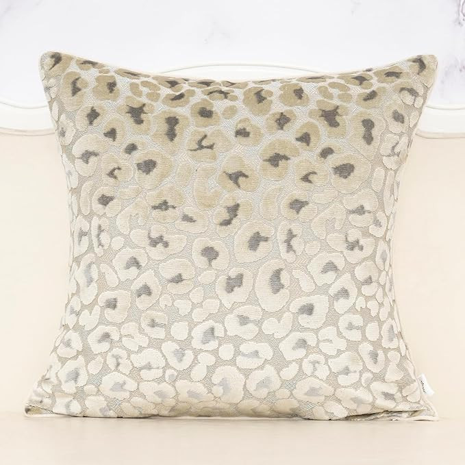 Alerfa Beige Floral Throw Pillow Cover 20 x 20 Inch Cut Velvet Sqaure Luxury Decorative Pillow Co... | Amazon (US)