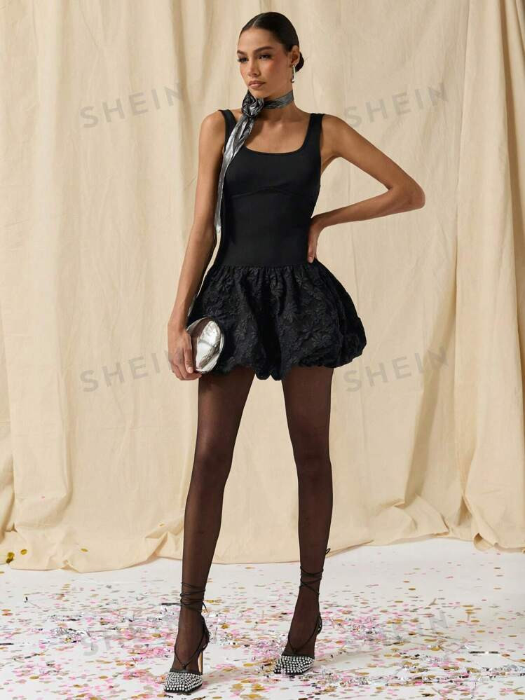 COSMINA Vestito donna estate mini a scivolo, con colore solido, jacquard e effetto patchwork | SHEIN