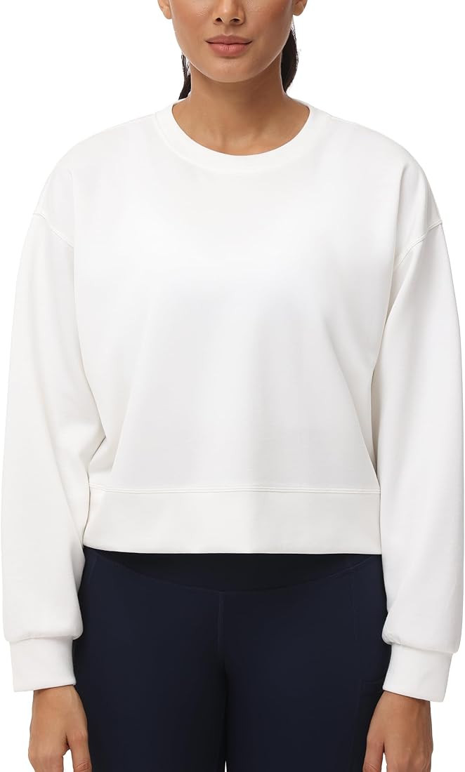 THE GYM PEOPLE Women's Crewneck Cropped Pullover Sweatshirt Cute Basic Long Sleeves Workout Tops | Amazon (US)