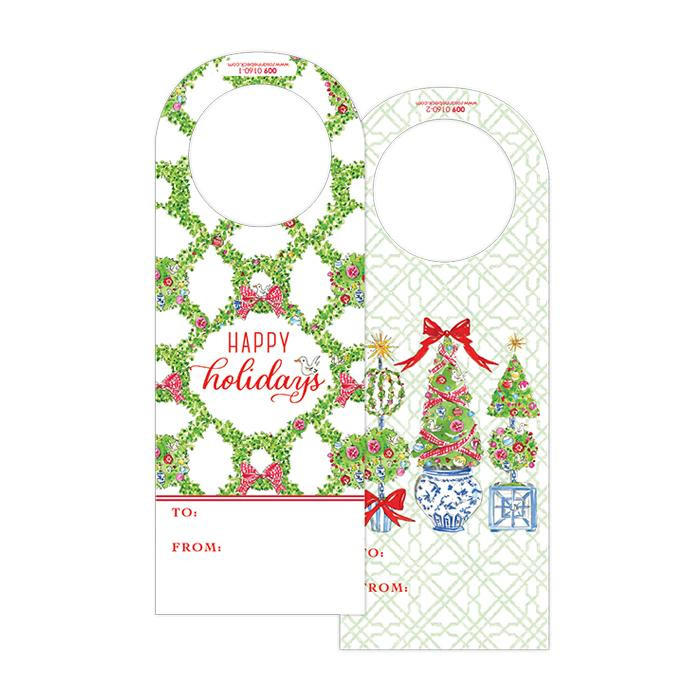 Happy Holidays  Holiday Trellis/Merry and Bright Topiaries Wine Tag | Rosanne Beck Collections