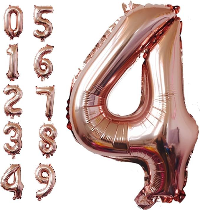 40 Inch Rose Gold Jumbo 4 Number Balloons Huge Giant Balloons Foil Mylar Number Balloons for Birt... | Amazon (US)