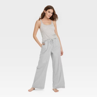 Women's Pajama Pants - Colsie™ Gray/Striped L: Cotton Flannel, Midweight, Regular Fit, 30" Inseam, Front Drawstring, Side Pocket | Target