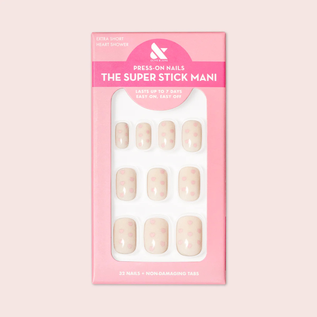 Heart Shower | Extra Short | Squoval - Tab Press-On | Olive & June