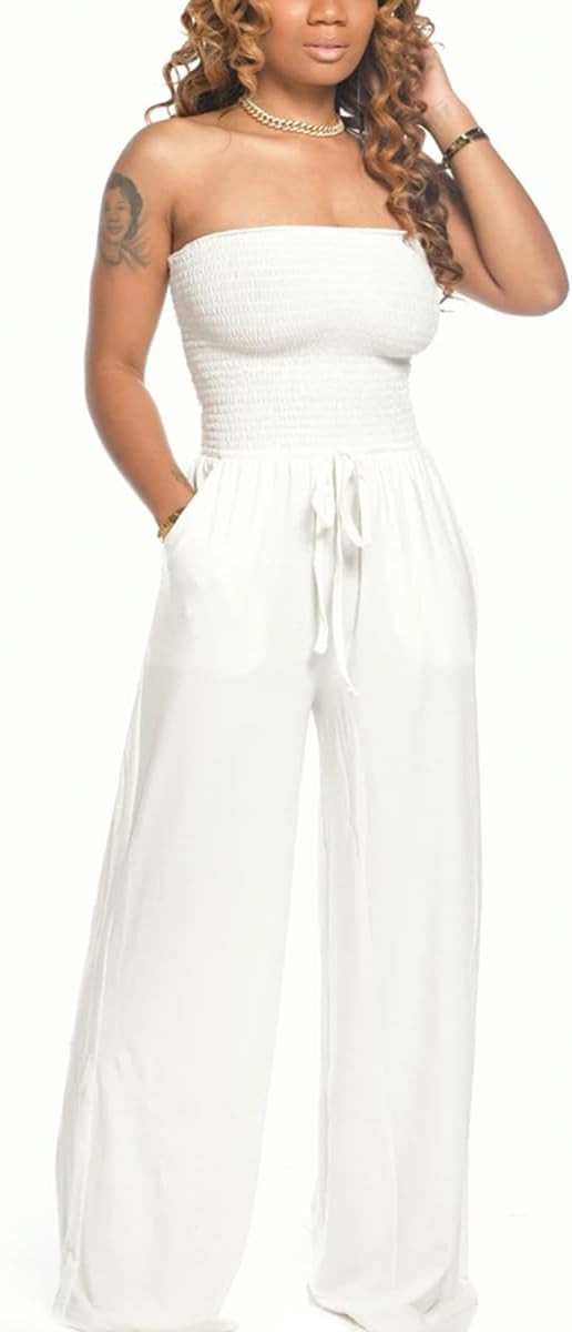 BFFBABY Women's Summer Casual Sleeveless Spaghetti Strap Wide Leg Jumpsuit Loose Tube Top Romper with Pockets | Amazon (US)