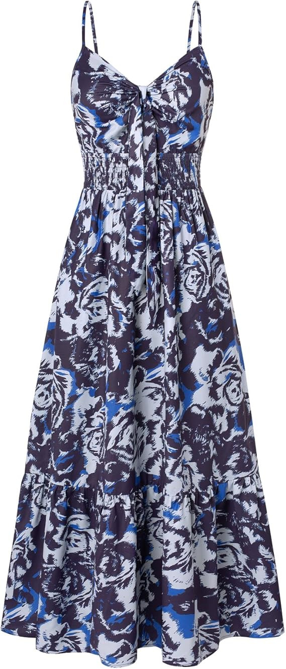 GRACE KARIN Women's 2026 Summer Maxi Dress Floral Tie Front Spaghetti Strap Casual Boho Beach Flo... | Amazon (US)