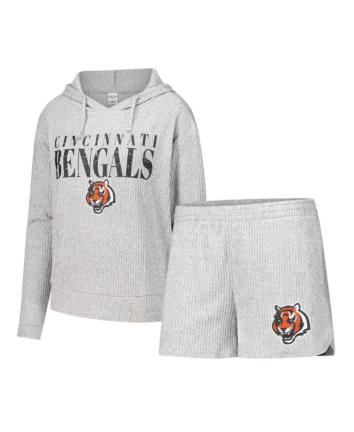 Concepts Sport Women's Gray Cincinnati Bengals Juniper Long Sleeve Hoodie T-Shirt Shorts Set - Gray | Macy's