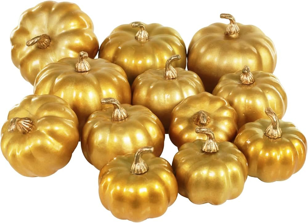 BESTTOYHOME 12 Pcs Assorted Small Artificial Gold Pumpkins Harvest Decorative Pumpkins Foam Pumpk... | Amazon (US)