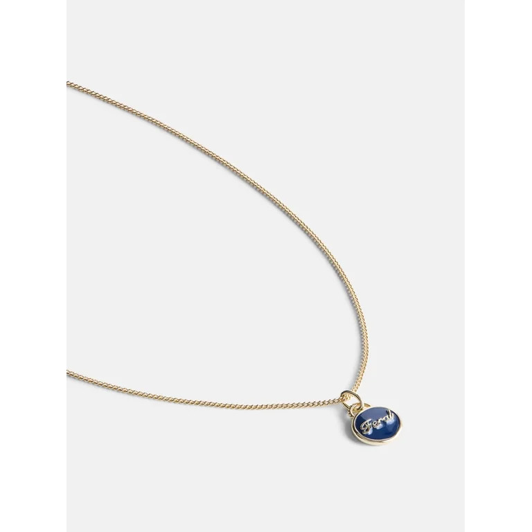 Free Assembly Women's Demi Fine 14K Gold Plated Blue Feral Pendant Necklace, 16" + 2" Extender | Walmart (US)