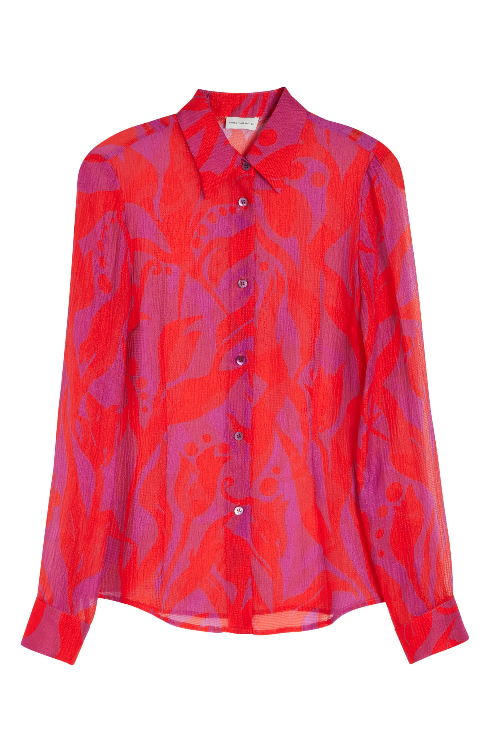 Tropical Tulip Print Silk Button-Up Shirt | Nordstrom