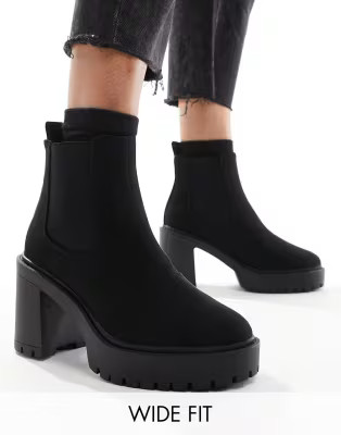 ASOS DESIGN Wide Fit Elma heeled chunky chelsea boots in black | ASOS (Global)