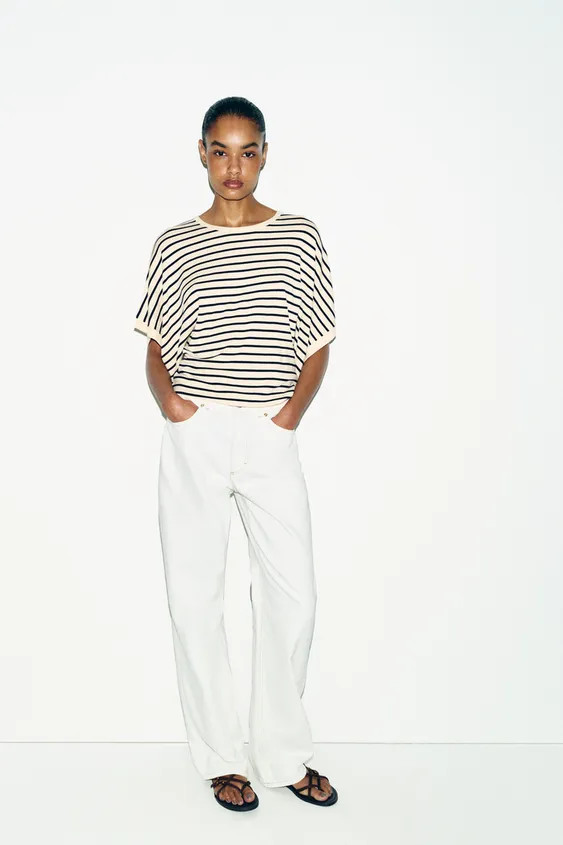 WIDE SHORT SLEEVE KNIT TOP | Zara UK