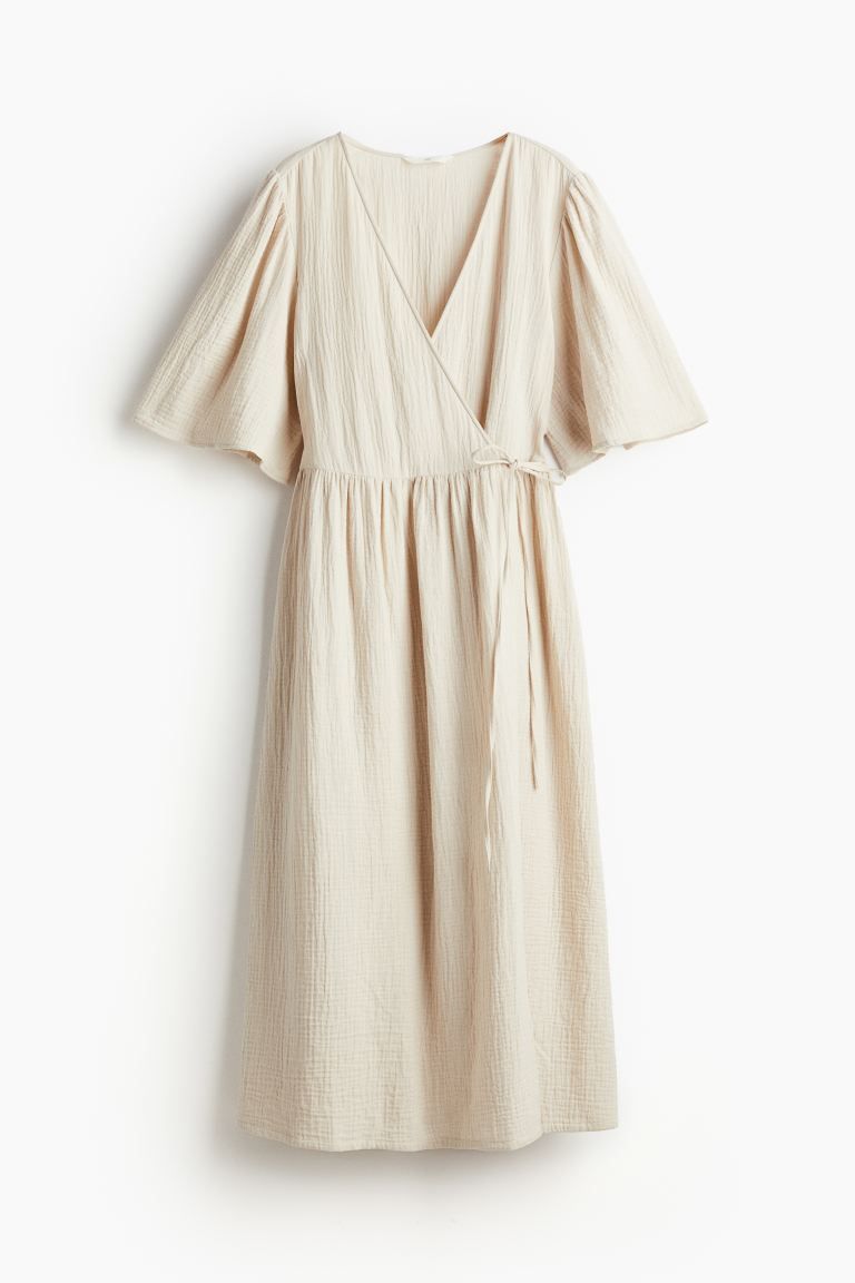 Muslin wrap dress - Light beige - Ladies | H&M GB | H&M (UK, MY, IN, SG, PH, TW, HK)