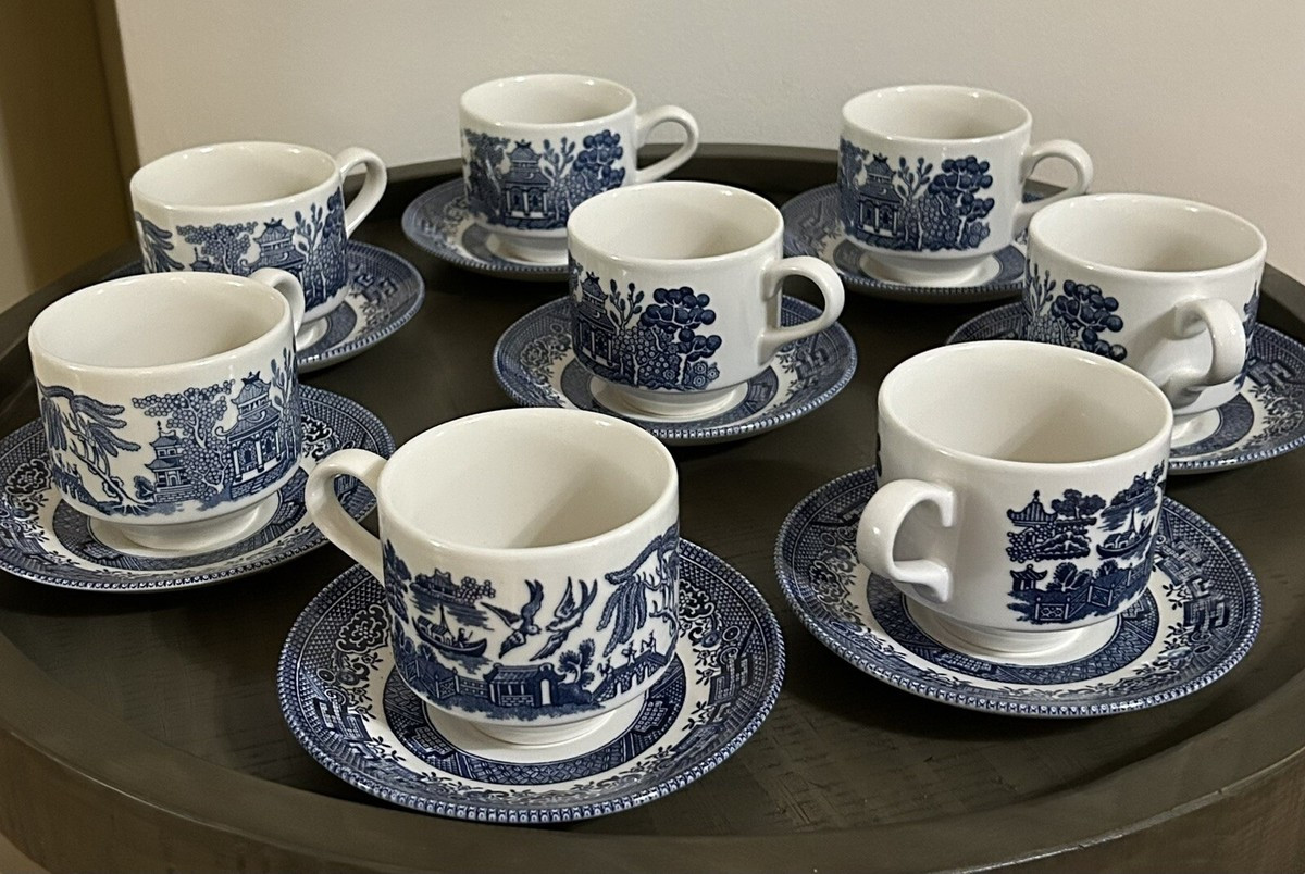 Mint Condition Churchill England Blue Willow Tea Cups & Saucers - Set of 8 | eBay US
