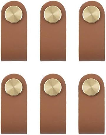 VIDELLY 6 Pieces Leather Handle Pulls Handmade Leather Cabinet Drawer Handle Modern Leather Cabin... | Amazon (US)