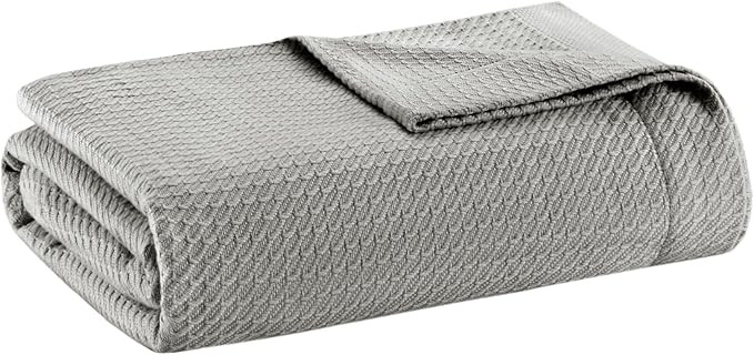 Madison Park Egyptian Cotton Luxury Blanket Grey 90x90 Full/Queen Size Knit Premium Soft Cozy 100... | Amazon (US)