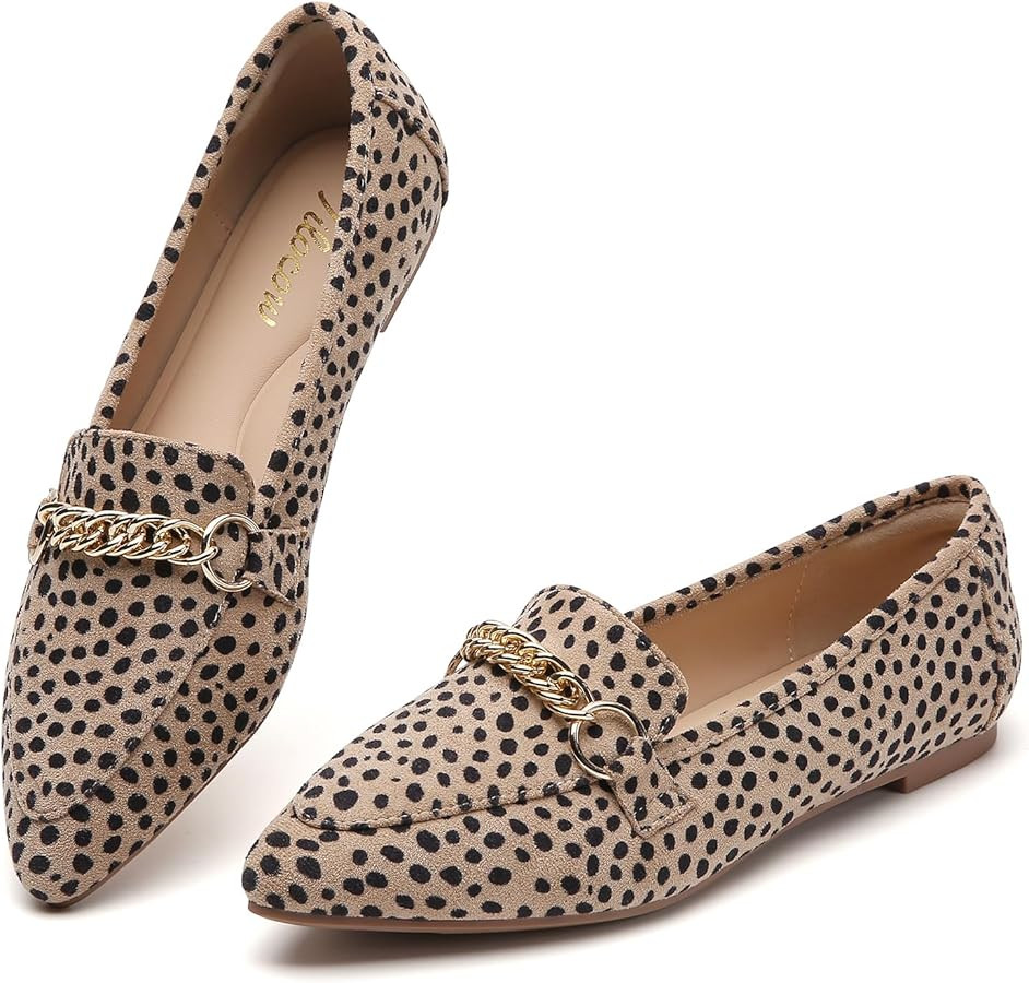 Tilocow Metal Chain Loafers for Women Pointed Toe Slip on Flats Comfortable Fashion Work Shoes | Amazon (US)