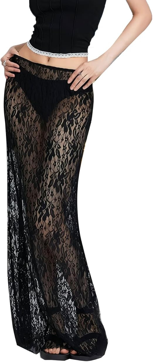 Ralcosuss Women’s Sexy Floral Lace Long Skirt High Waist Bodycon Midi Skirts Elegant Maxi Skirt | Amazon (UK)