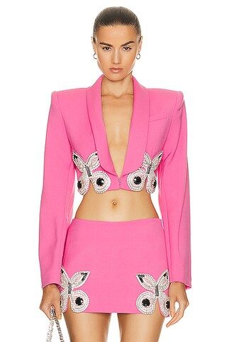 Embroidered Butterfly Cropped Blazer In Carmine Pink | FWRD 