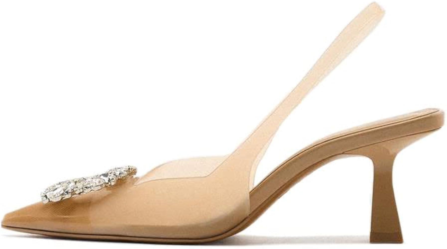 Clear Slingback Heeled Shoes for Women Crystal Rhinestone Pointed Toe Wedding Kitten Heels Sandal... | Amazon (US)