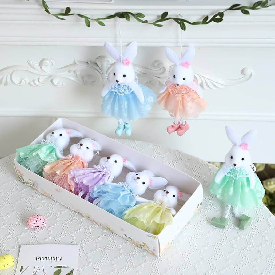 PageebO 5pcs Easter Bunny Figurines, Pastel Rainbow Bunny Rabbit Statue for Easter Party Gift Spr... | Amazon (US)