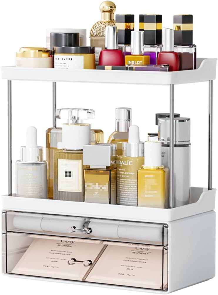 2 Pack Makeup Organizer Countertop - Stackable Design,14.5" Tall Large Capacity - Suitable as Bat... | Amazon (US)