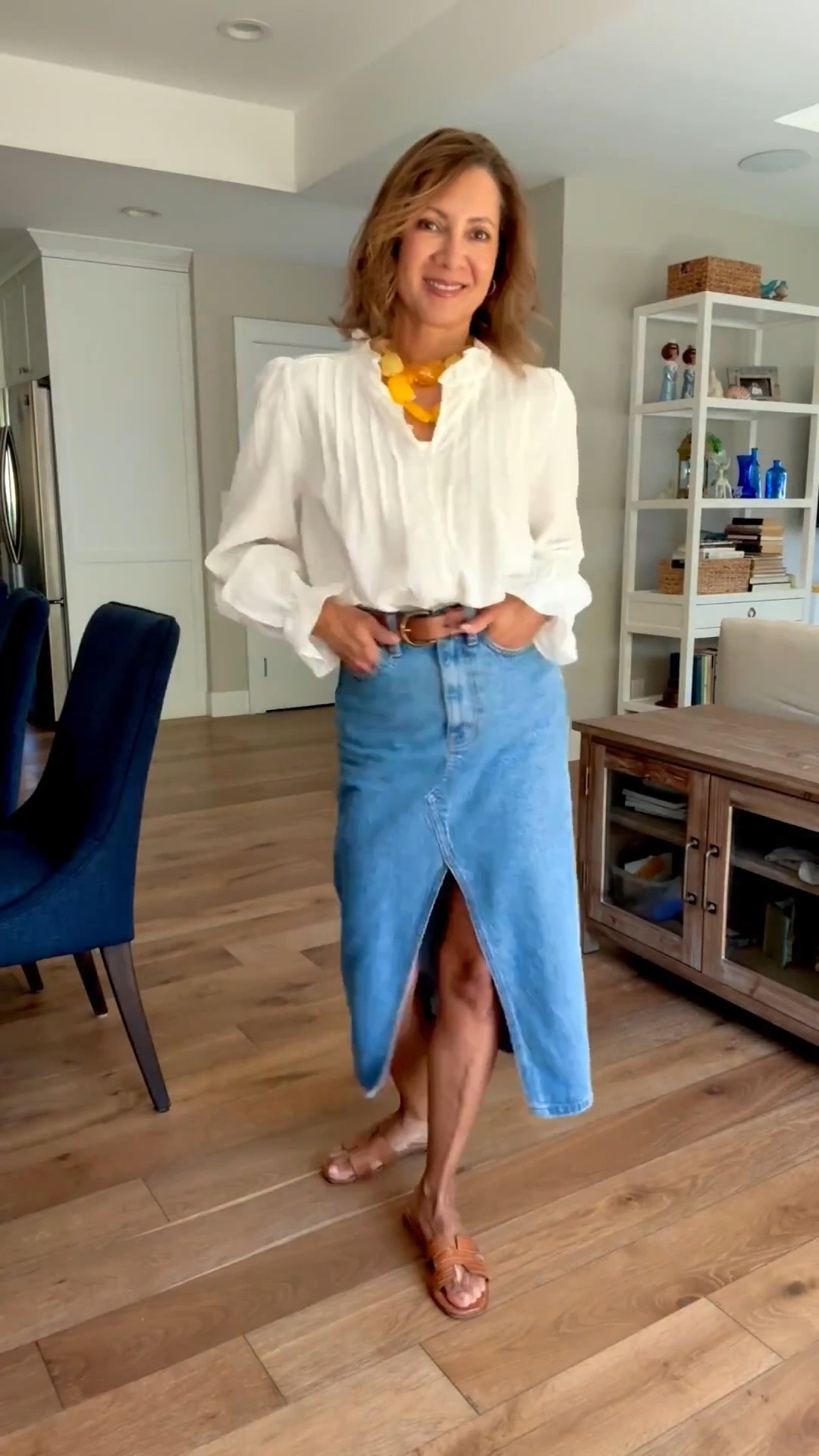 Denim skirts are making a major comeback for spring 2026. Mine is on repeat as a fresh alternative to jeans. My exact skirt is no longer available, so I’m linking similar for you to recreate the look. 
Styled it today for a casual look in the office with a beautiful white peasant blouse. Mine is a dupe for a more expensive look by quince. Would you save or splurge?

#LTKHome #LTKgrwm #LTKOver40 #LTKSaleAlert #LTKWorkwear