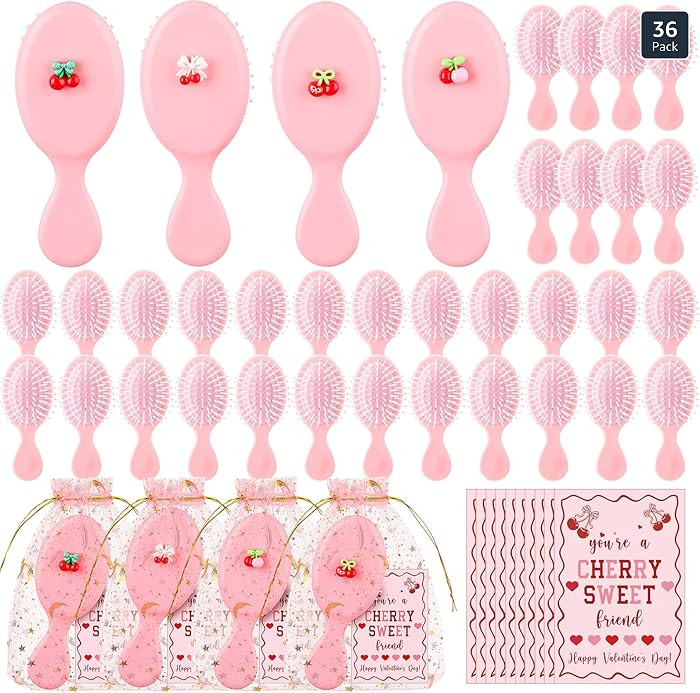 Ferrochef 36 Sets Valentine's Day Gifts Valentines Friends Gift Bulk Cherry Mini Hair Brush You a... | Amazon (US)