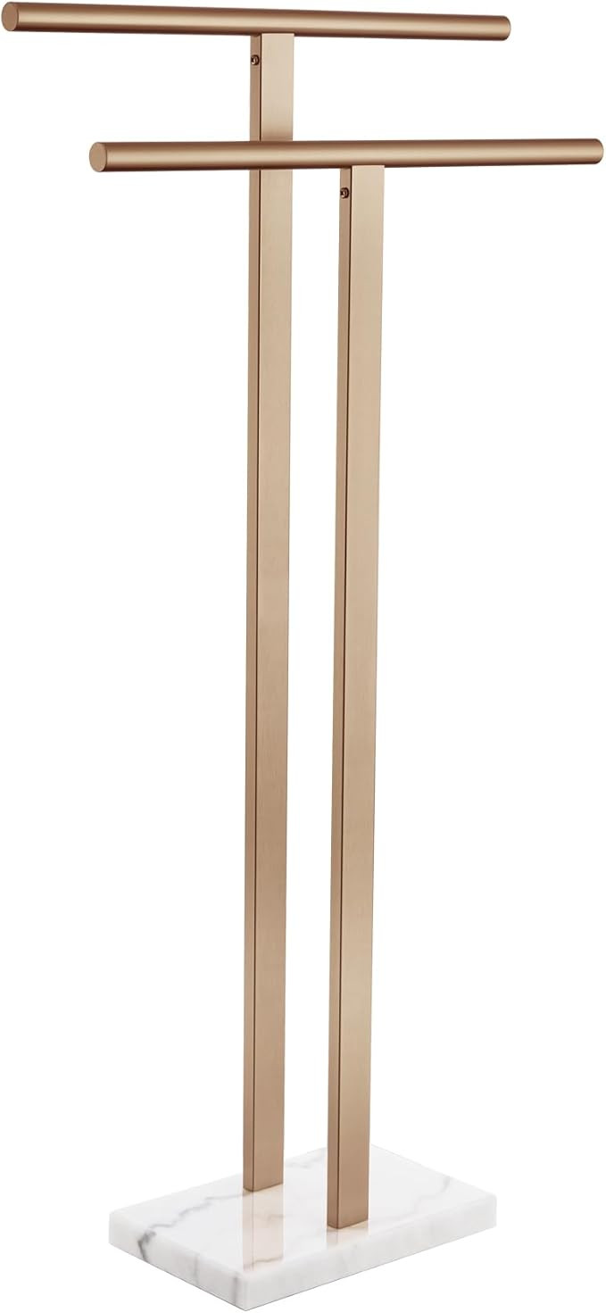 KOKOSIRI Standing Towel Rack for Bathroom Floor 2-Tier Towel Holder Free Stand with Heavy Marble ... | Amazon (US)