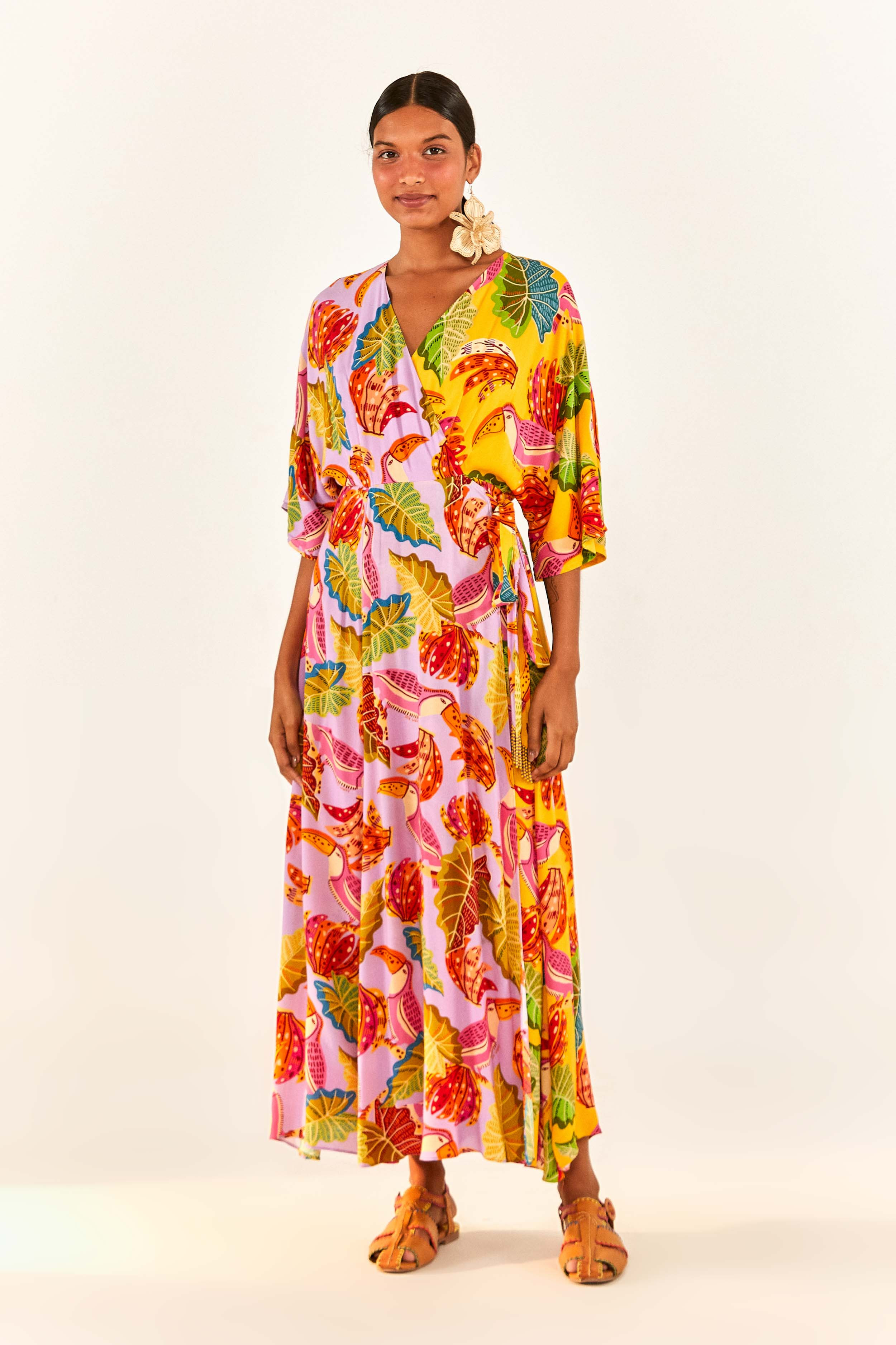 Maxi Wrap Dress | Mixed Beaks & Bananas Print | FarmRio (US)
