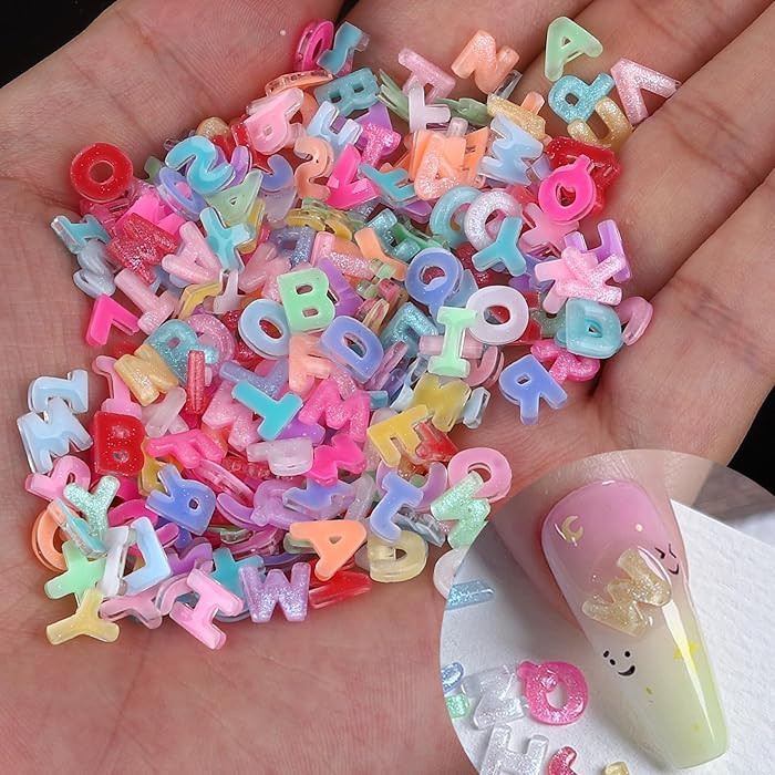 Letter Nail Art Charms Random Candy Color Letter Resin Nail Rhinestones Kawaii Summer Flatback Al... | Amazon (US)