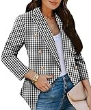 CRAZY GRID Womens Casual Blazer Jacket Gold Button Long Sleeve Work 0ffice Blazer Lapel Jacket | Amazon (US)