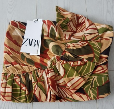 ZARA RUFFLED LINEN-BLEND BOHO STRAPLESS TOP MULTICOLOURED SIZE S BNWT | eBay US