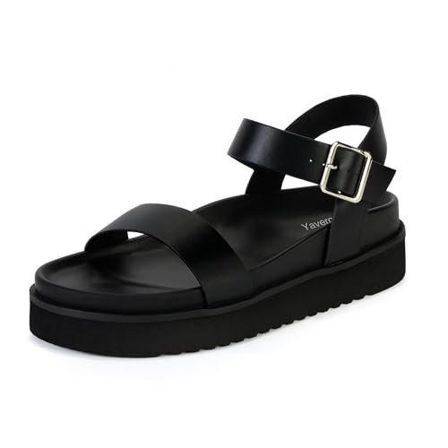 Yavero Womens Platform Sandals Open Toe Summer Sandals Low Wedge Sandals Black 8.5 | Amazon (US)